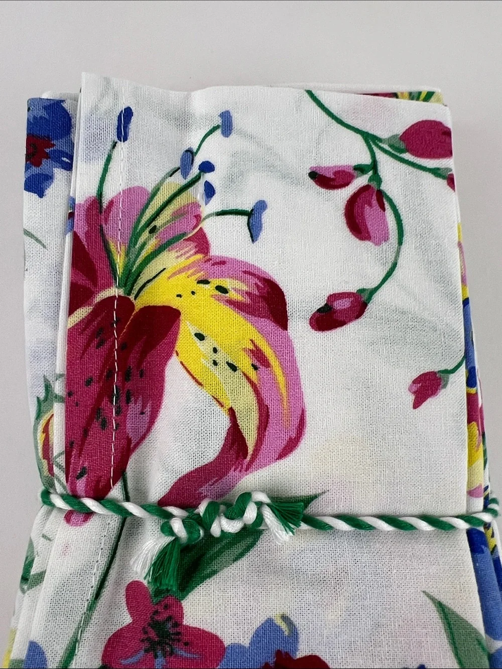 April Cornell Cloth Napkins Lillianna Floral Pink Blue 100% Cotton 12 Pc Set NEW